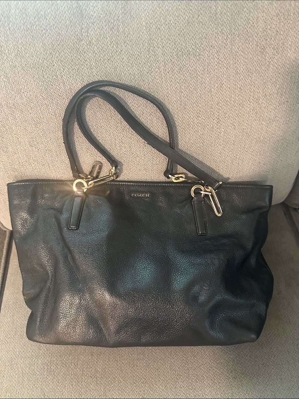 Coach Black Leather Tote with Gold Hardware Accents
